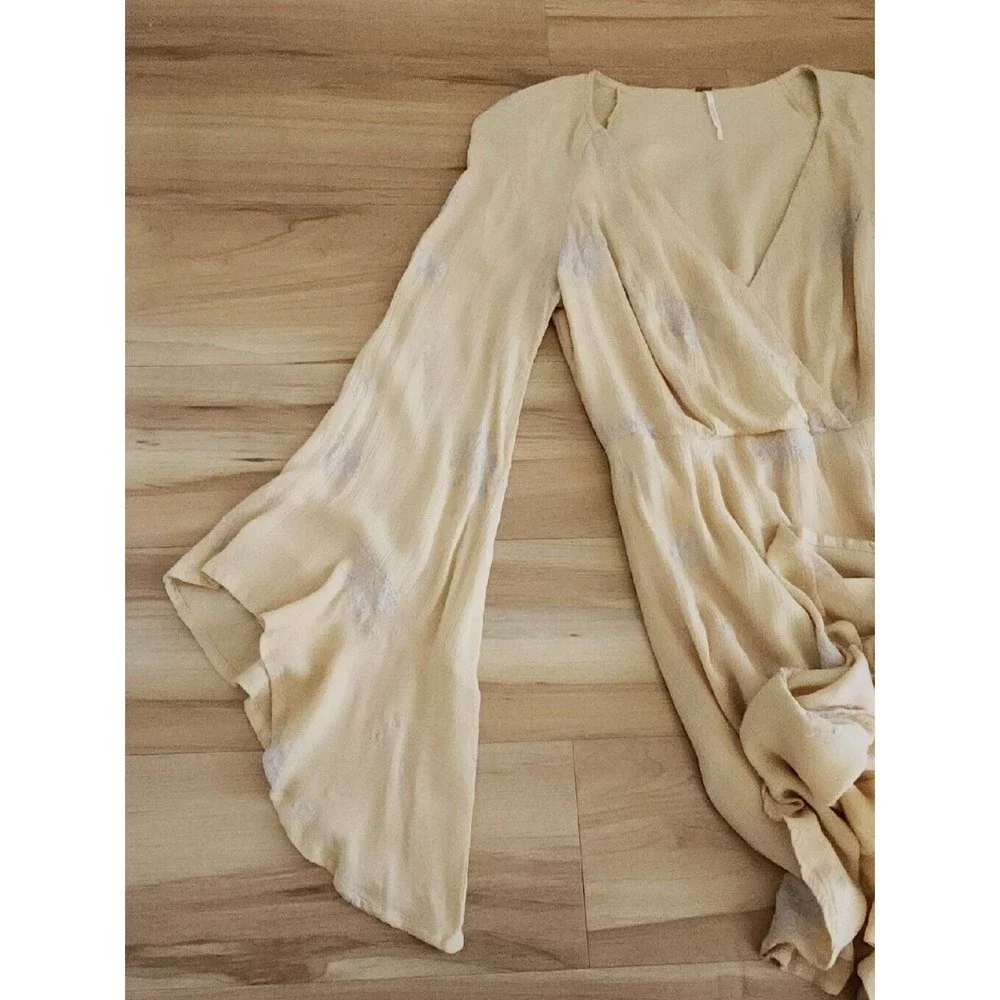 Free People Jasmine Bohemian Light Yellow Embroidered Mini Dress Sz 0 XS - Picture 6 of 12